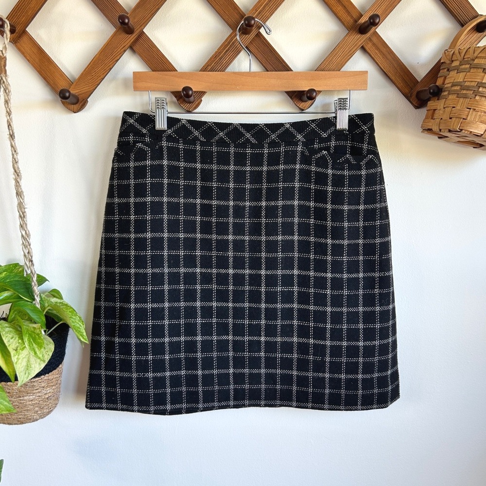 Vintage Ann Taylor Black White Grid Wool Blend Mini Skirt Size 12 Lined Pockets